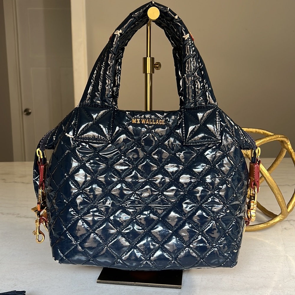 MZ Wallace Sutton Lacquer Navy Crossbody Bag.